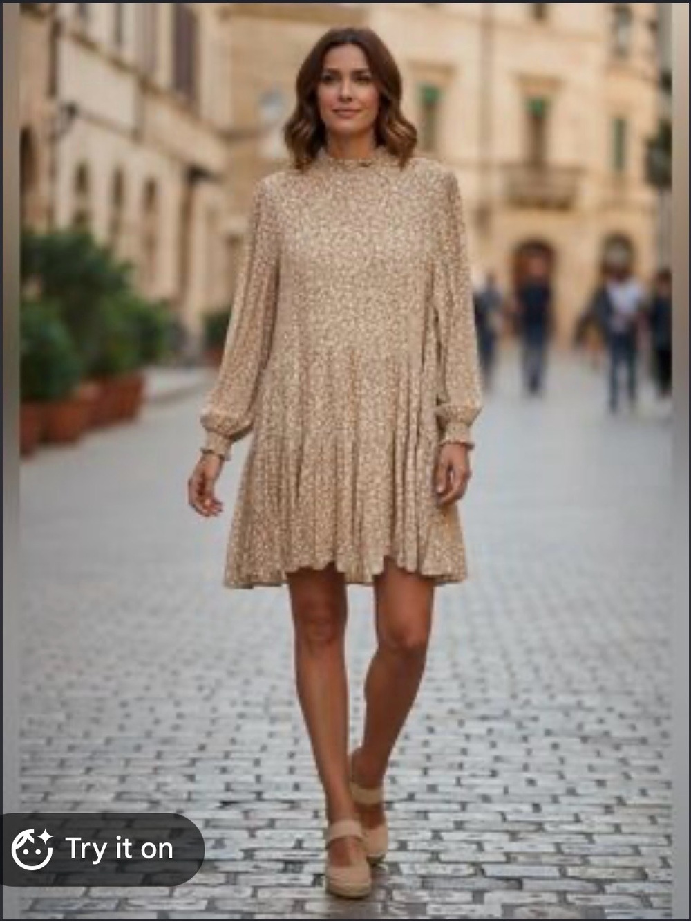 Neuflora Mustard Floral Long Sleeve Swing Dress Size Small Fall Boho